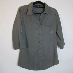 Fox Racing Shirt Gray Animal Print Button Up Blouse Moto Biker Women's Large